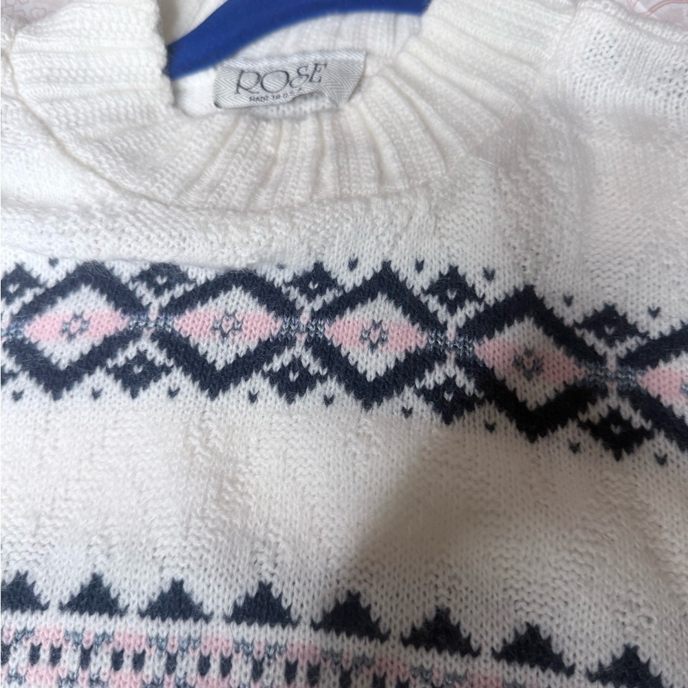 Pink Rose White and Pink Patterned Turtleneck Sweater
